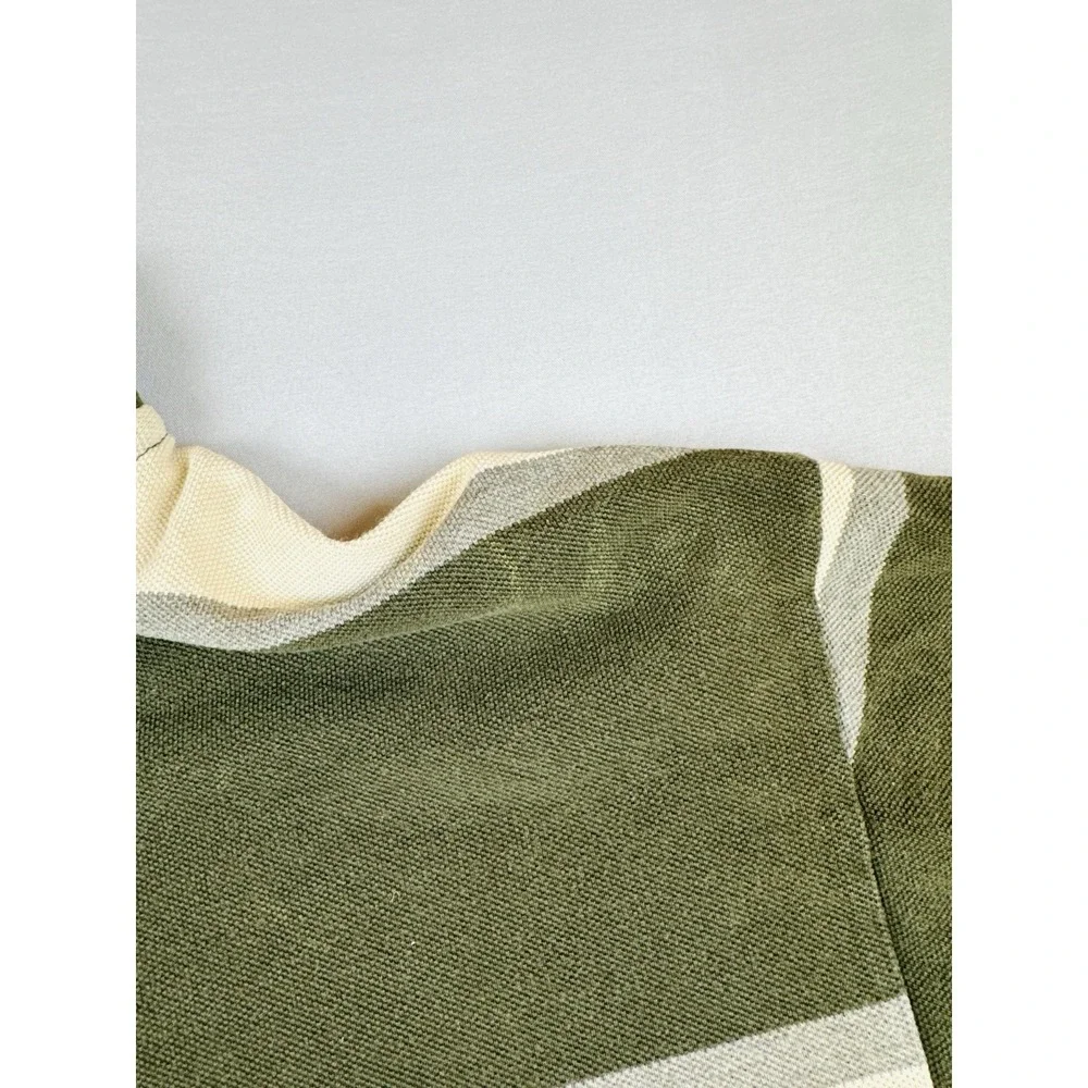 Vintage Polo Ralph Lauren Striped Rugby Polo Shirt Olive Cream Adult L Cotton